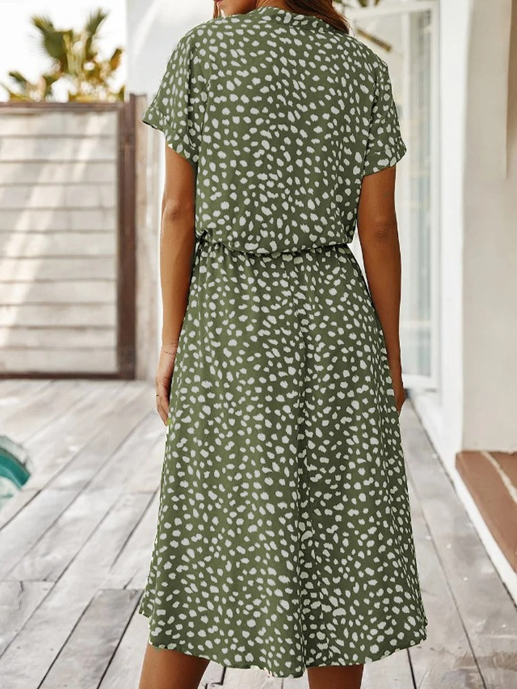 Cosette | Spot Print Drawstring Waist Wedding Guest Dress