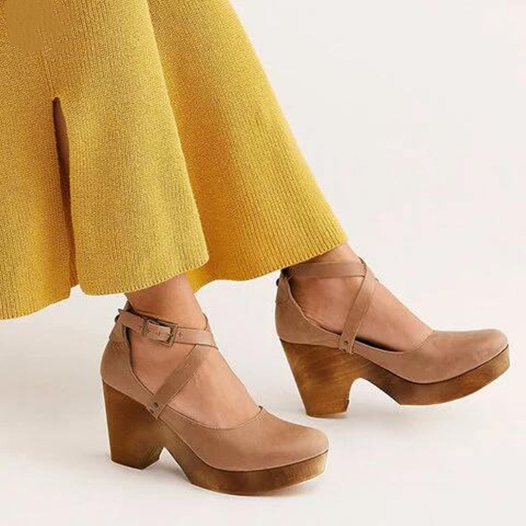 Solstice | Cross Strap Mary Jane Clog Platform Heels