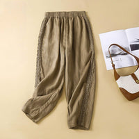 Laceline | Lace-Trim Side Panel Women's Linen Pants