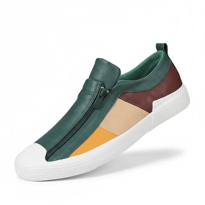 Jaxon | Colour-Block Zip-Front Leather Men's Sneakers with Cap Toe