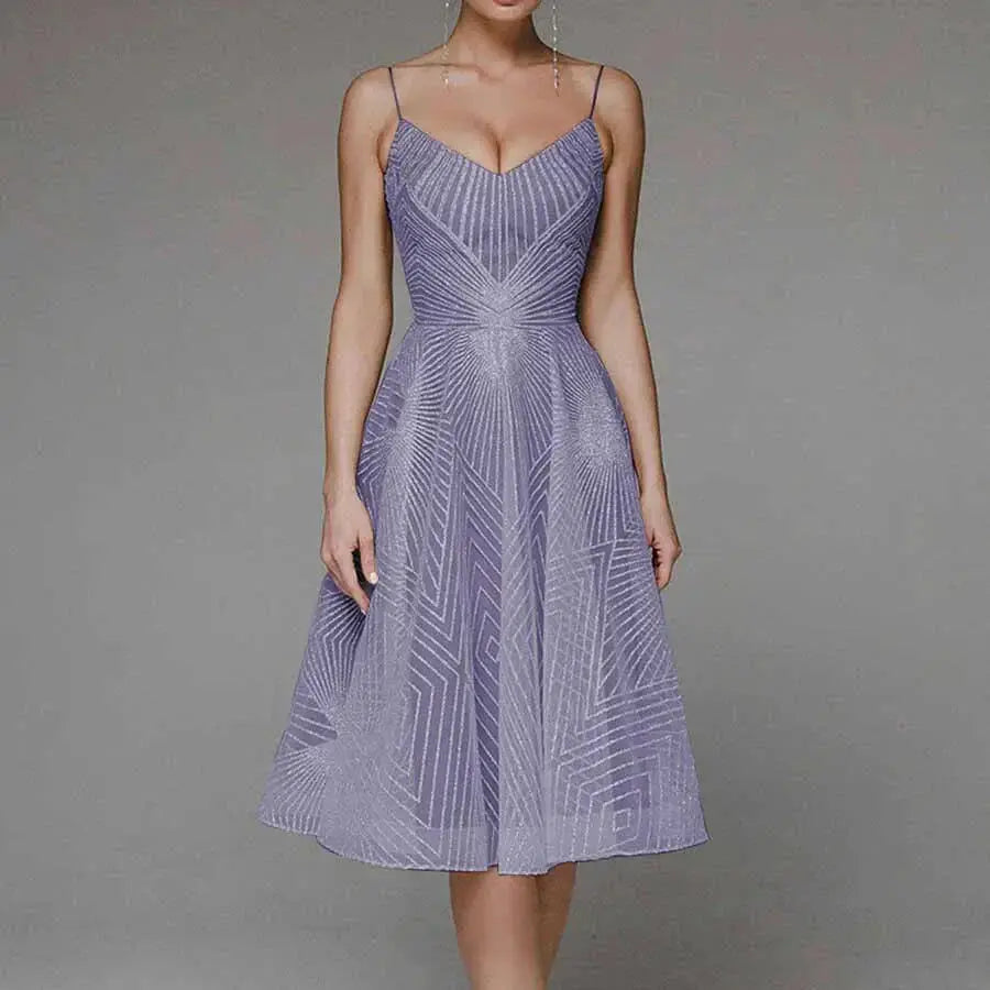 Lumiere | Geometric Sequin Womens Pleated Midi Dress