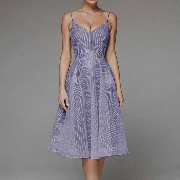 Lumiere | Geometric Sequin Womens Pleated Midi Dress