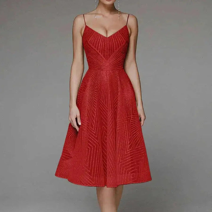 Lumiere | Geometric Sequin Womens Pleated Midi Dress