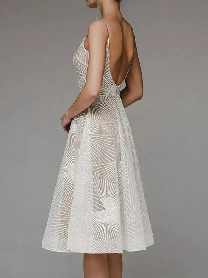 Lumiere | Geometric Sequin Womens Pleated Midi Dress