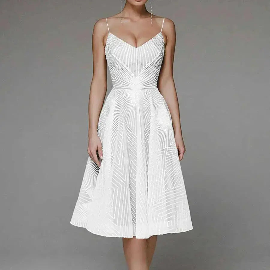 Lumiere | Geometric Sequin Womens Pleated Midi Dress