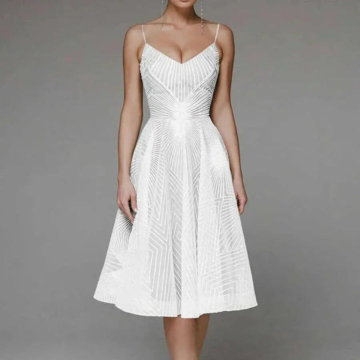 Lumiere | Geometric Sequin Womens Pleated Midi Dress