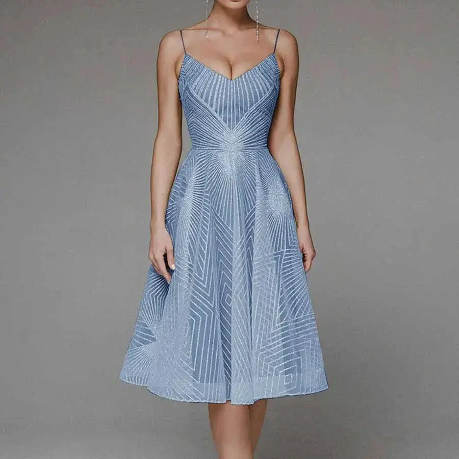 Lumiere | Geometric Sequin Womens Pleated Midi Dress