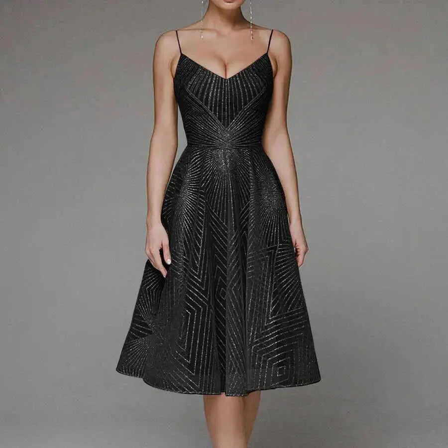 Lumiere | Geometric Sequin Womens Pleated Midi Dress