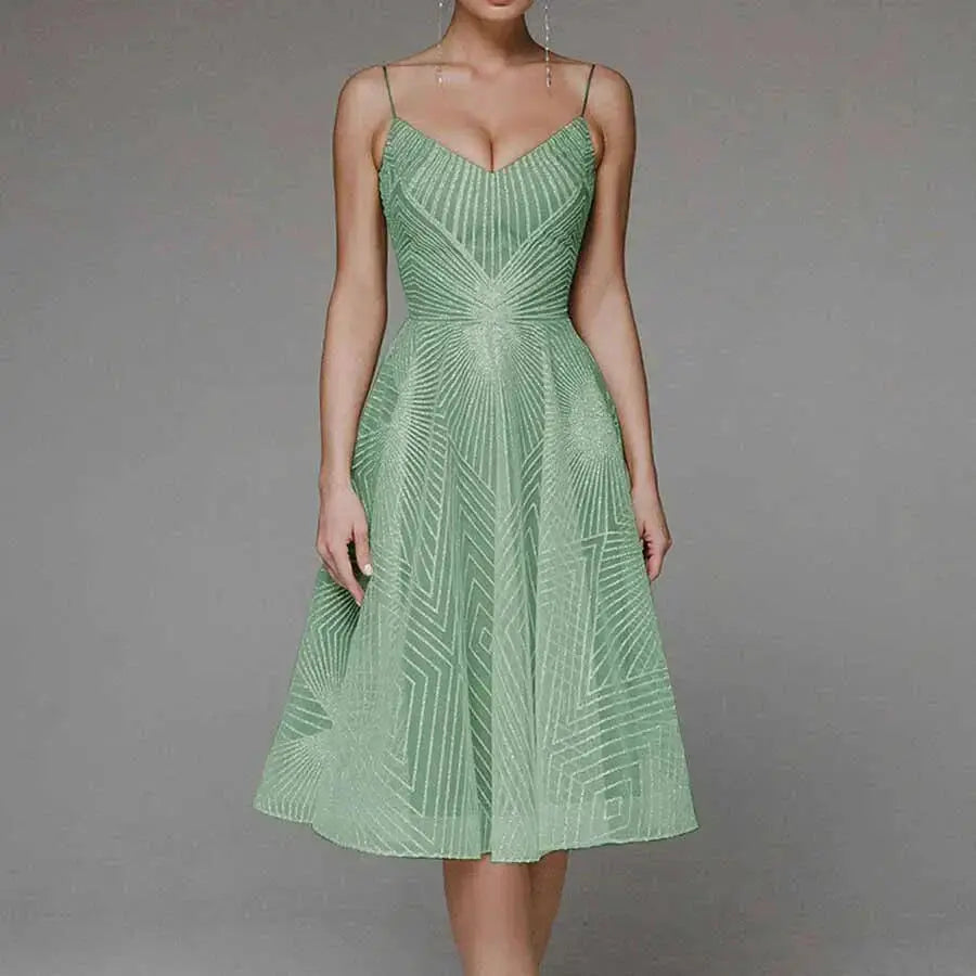 Lumiere | Geometric Sequin Womens Pleated Midi Dress