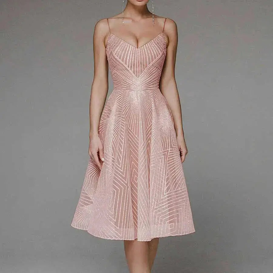 Lumiere | Geometric Sequin Womens Pleated Midi Dress