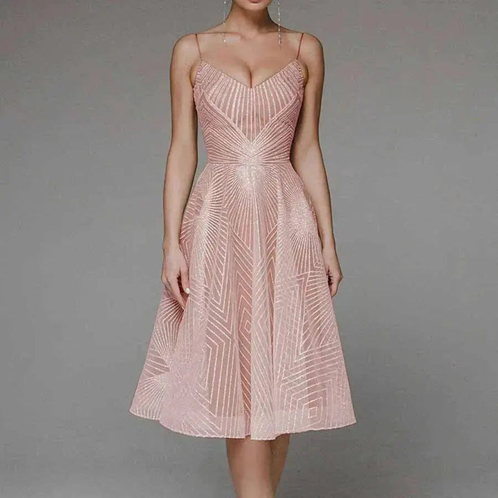 Lumiere | Geometric Sequin Womens Pleated Midi Dress