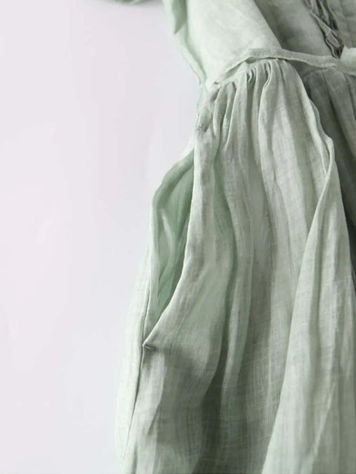 Willowmere | Ruffle-Front Linen Womens Pleated Midi Dress