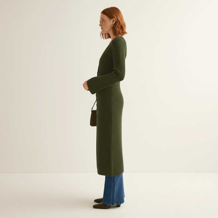 Lisann | Ribbed V-Neck Maxi Button-Down Women's Cardigans