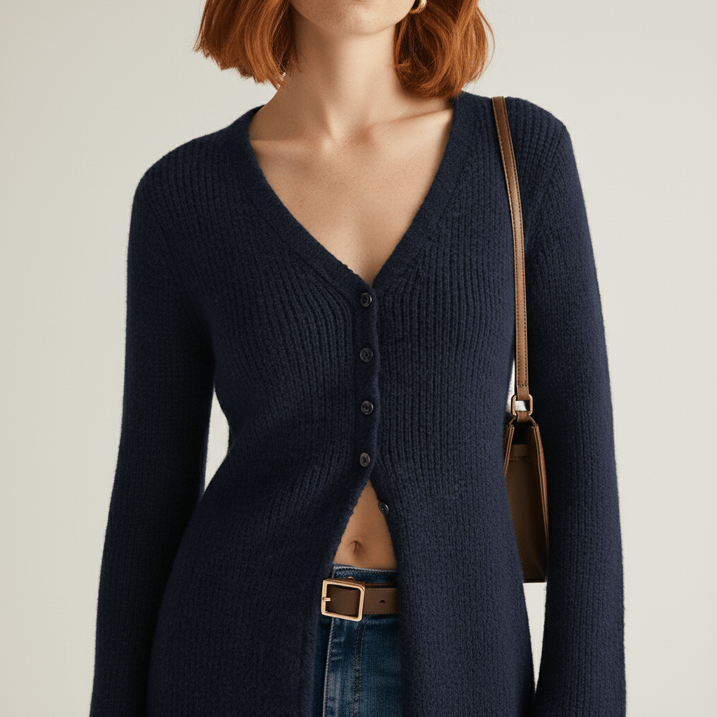 Lisann | Ribbed V-Neck Maxi Button-Down Women's Cardigans