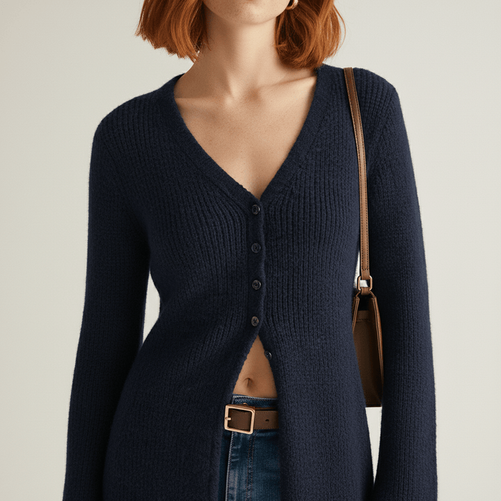Lisann | Ribbed V-Neck Maxi Button-Down Women's Cardigans