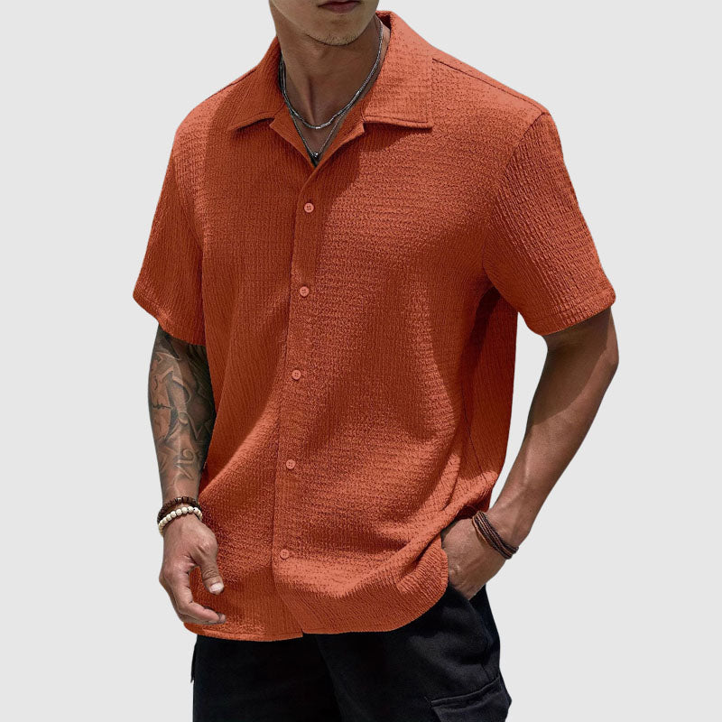 Lorenzo | Textured Waffle Knit Camp Collar Mens Smart Casual Shirt
