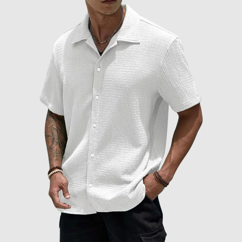 Lorenzo | Textured Waffle Knit Camp Collar Mens Smart Casual Shirt