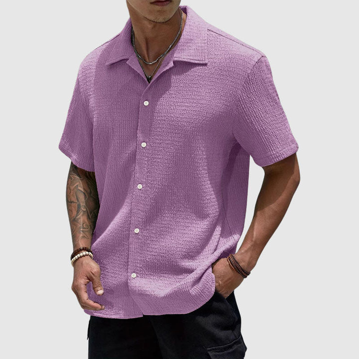 Lorenzo | Textured Waffle Knit Camp Collar Mens Smart Casual Shirt