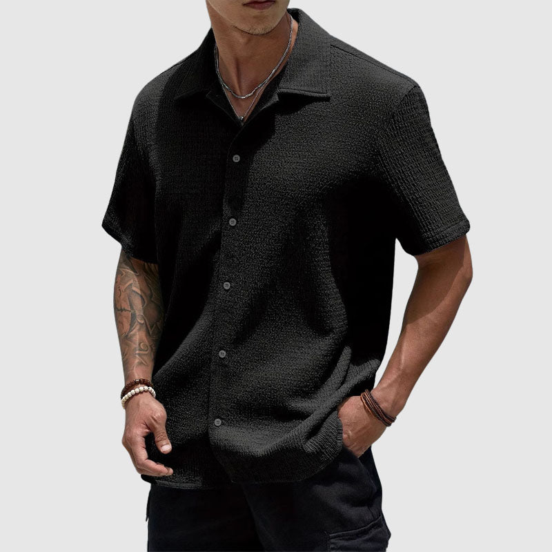 Lorenzo | Textured Waffle Knit Camp Collar Mens Smart Casual Shirt