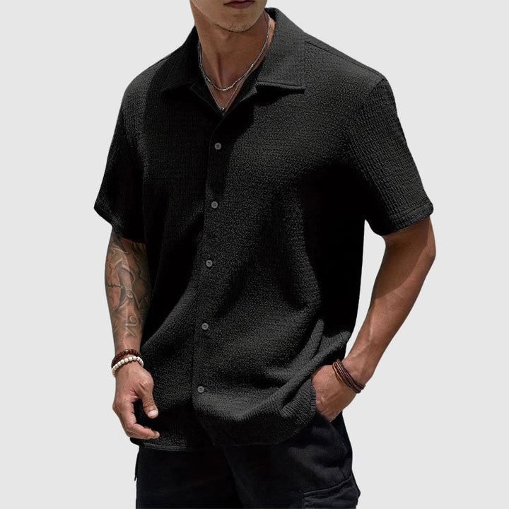 Lorenzo | Textured Waffle Knit Camp Collar Mens Smart Casual Shirt