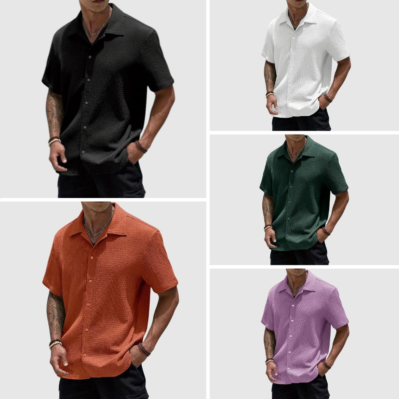 Lorenzo | Textured Waffle Knit Camp Collar Mens Smart Casual Shirt