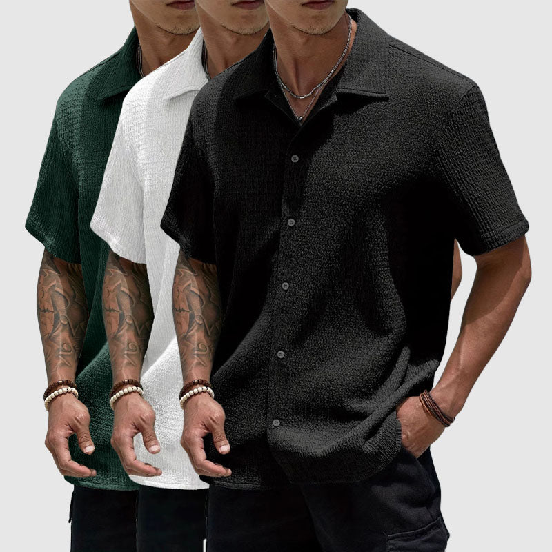 Lorenzo | Textured Waffle Knit Camp Collar Mens Smart Casual Shirt