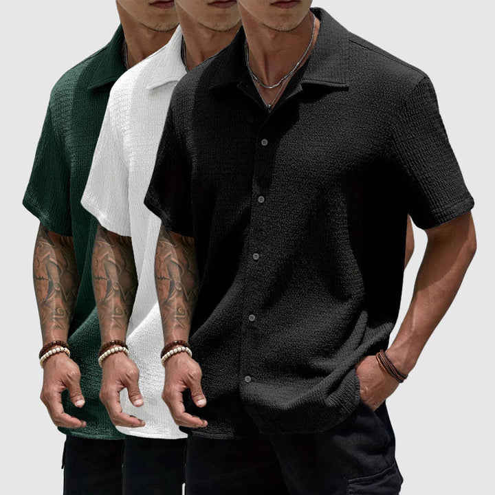 Lorenzo | Textured Waffle Knit Camp Collar Mens Smart Casual Shirt