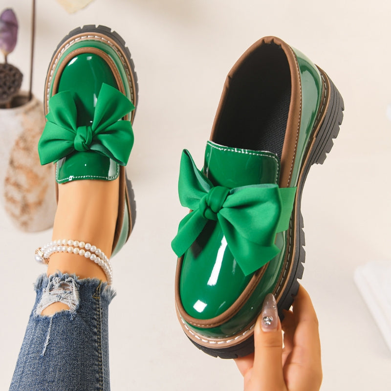 Bijou | Women's Patent Bow Detail Platform Loafers