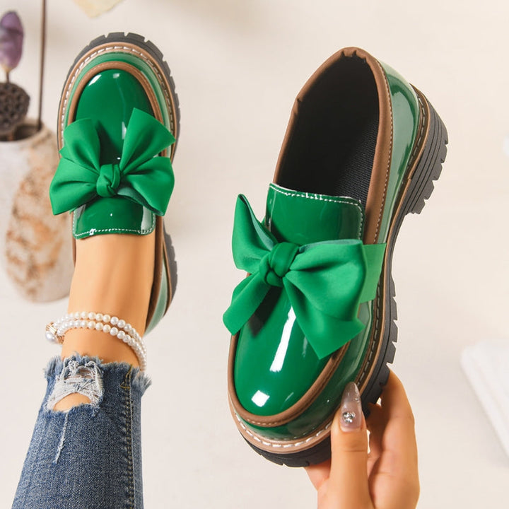 Bijou | Women's Patent Bow Detail Platform Loafers
