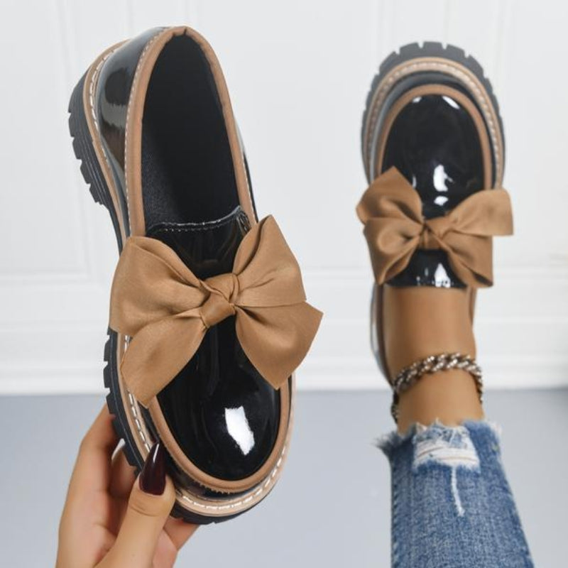 Bijou | Women's Patent Bow Detail Platform Loafers
