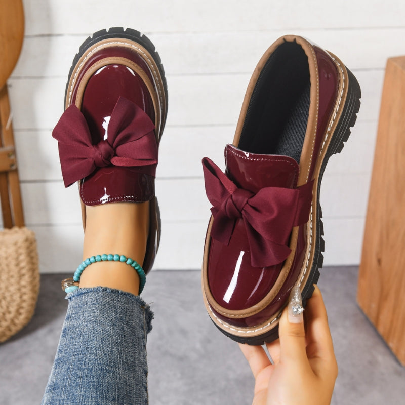 Bijou | Women's Patent Bow Detail Platform Loafers