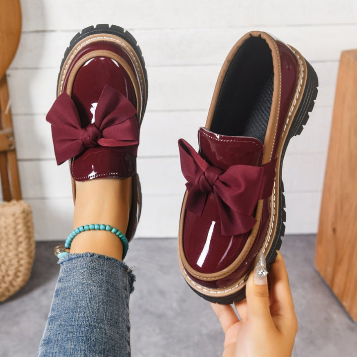 Bijou | Women's Patent Bow Detail Platform Loafers