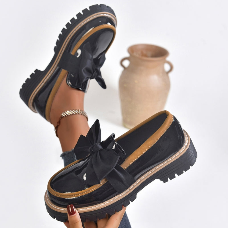Bijou | Women's Patent Bow Detail Platform Loafers