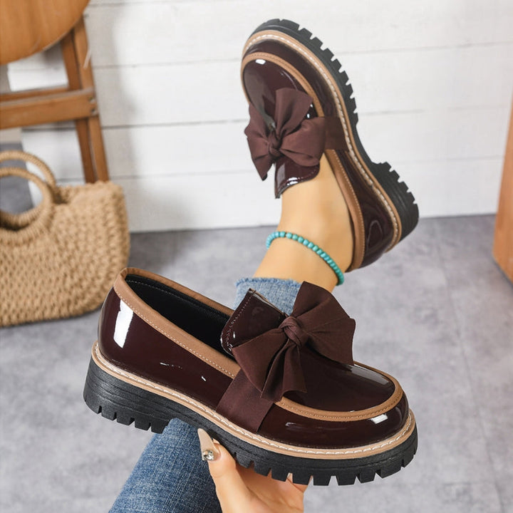 Bijou | Women's Patent Bow Detail Platform Loafers