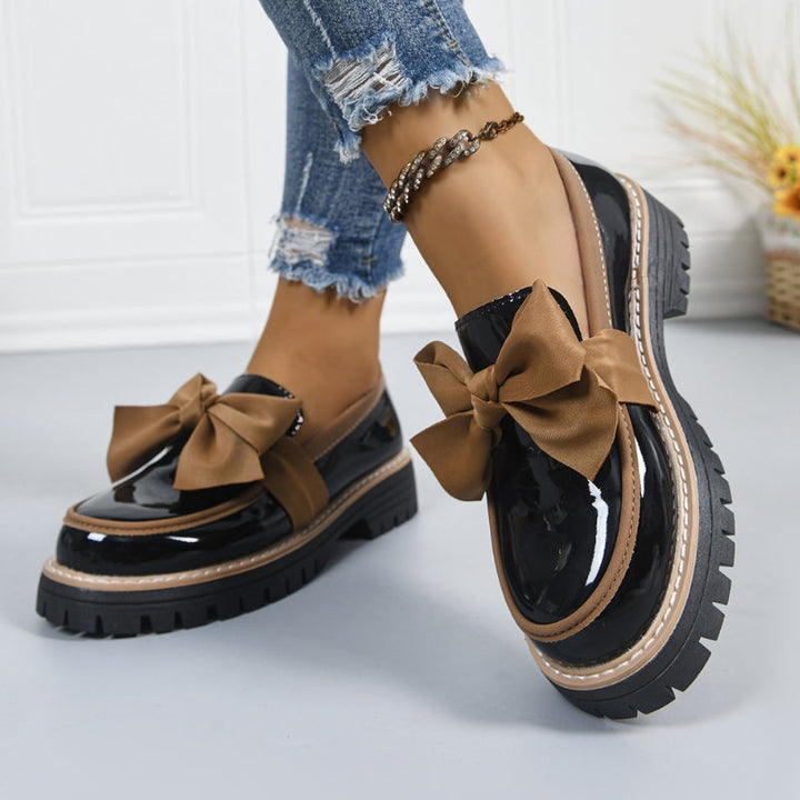 Bijou | Women's Patent Bow Detail Platform Loafers