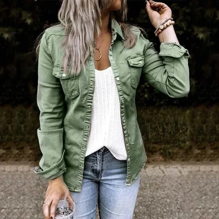 Nadia | Women's Utility Denim Shirt Jacket with Flap Pockets