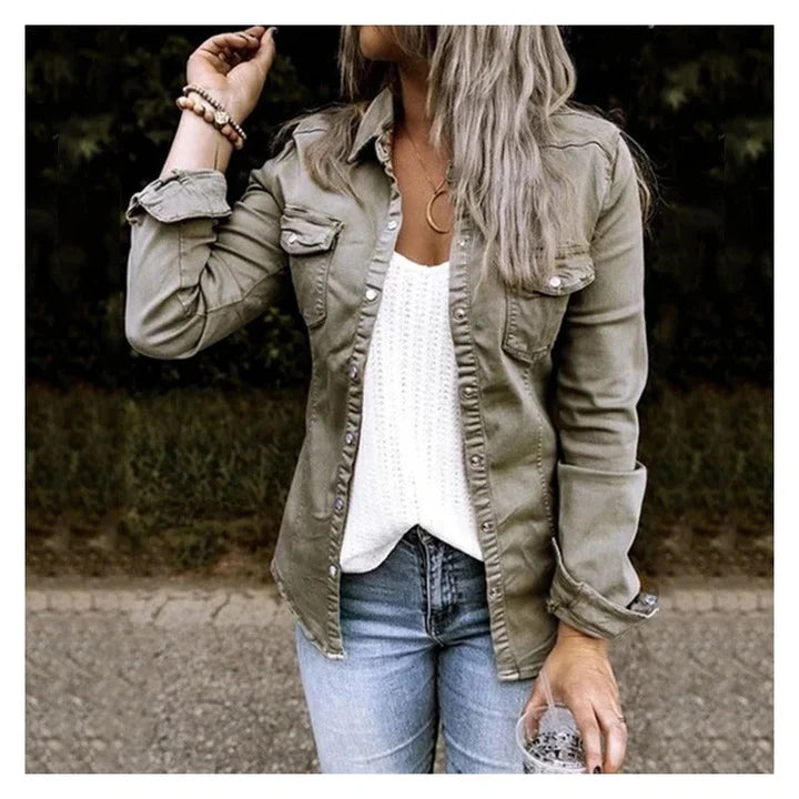 Nadia | Women's Utility Denim Shirt Jacket with Flap Pockets
