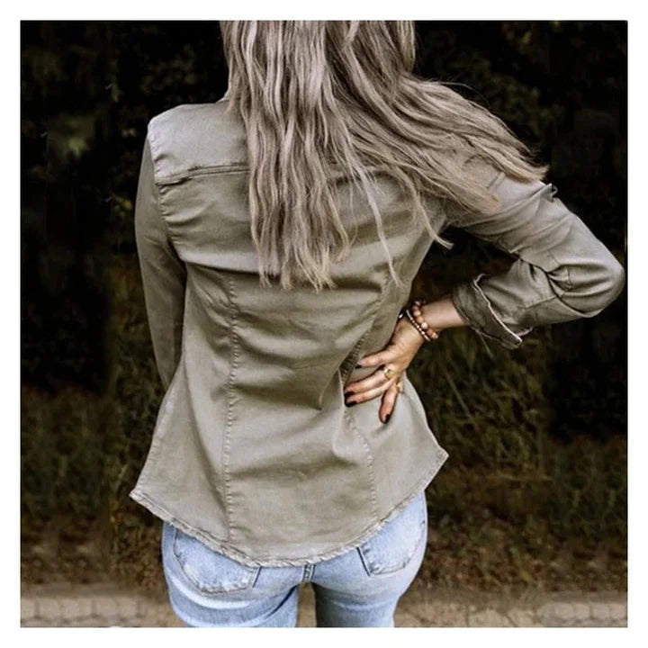 Nadia | Women's Utility Denim Shirt Jacket with Flap Pockets