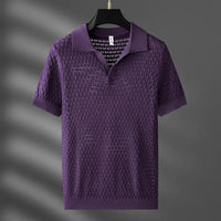 Nero | Textured Mesh Knit Open Collar T Shirt