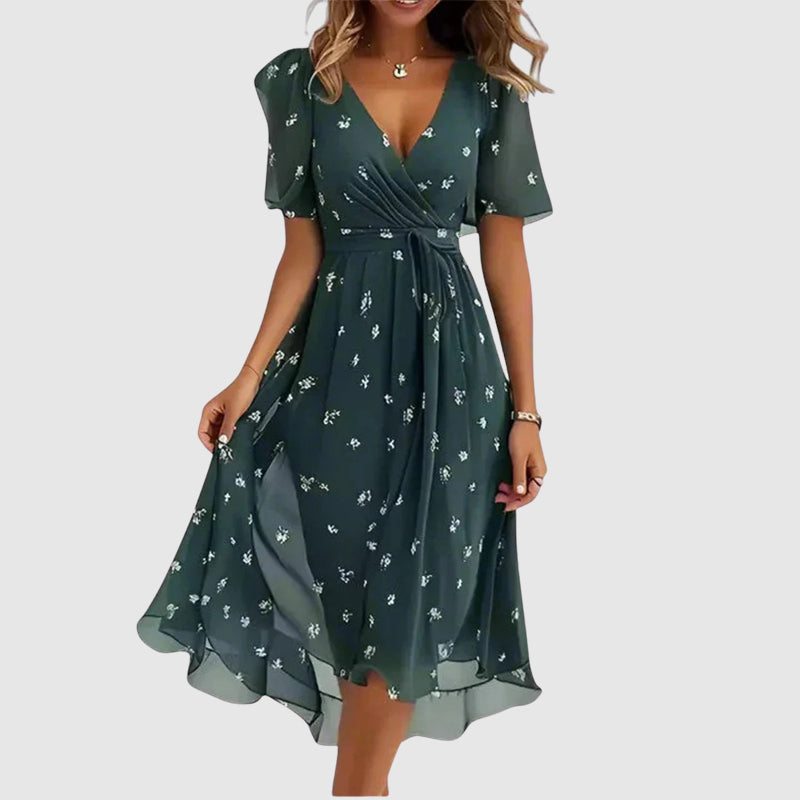 Martha | Floral Wrap-Style Womens Pleated Midi Dress