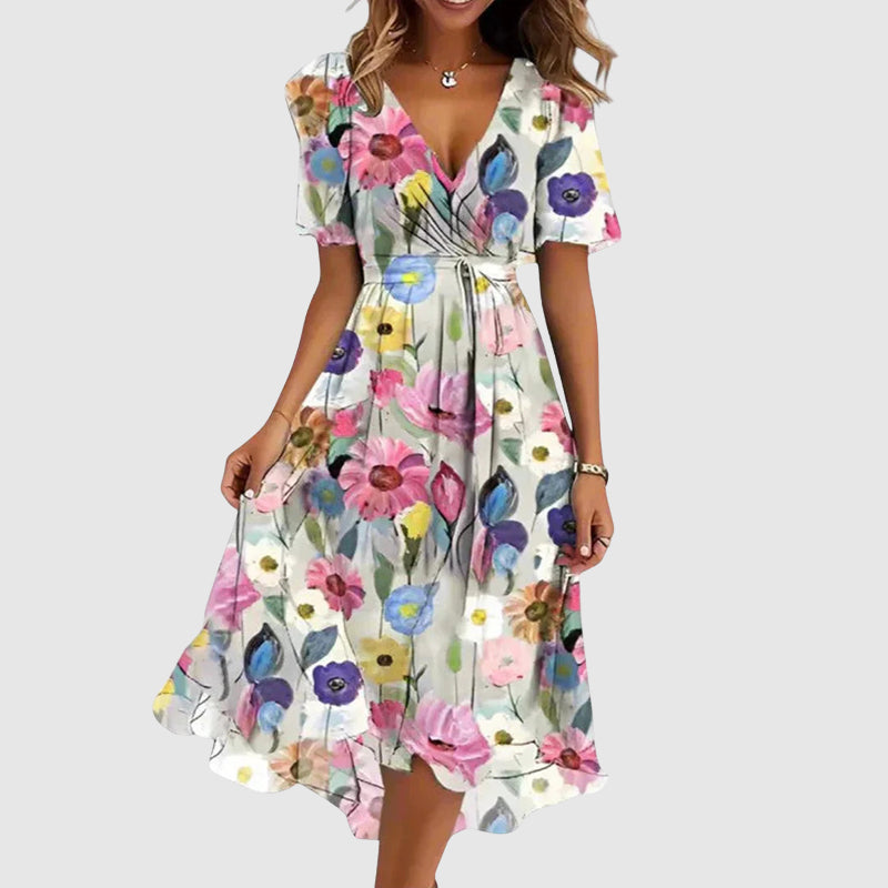 Martha | Floral Wrap-Style Womens Pleated Midi Dress