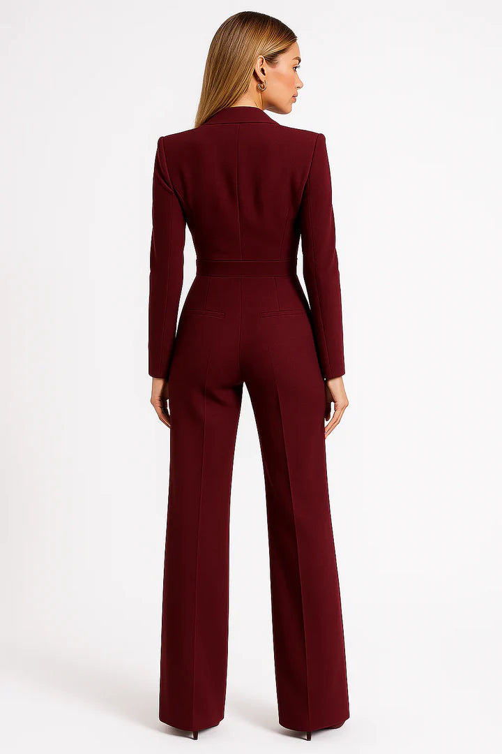Maya | Double-Breasted Blazer Jumpsuit with Wide Leg Trousers and Pockets