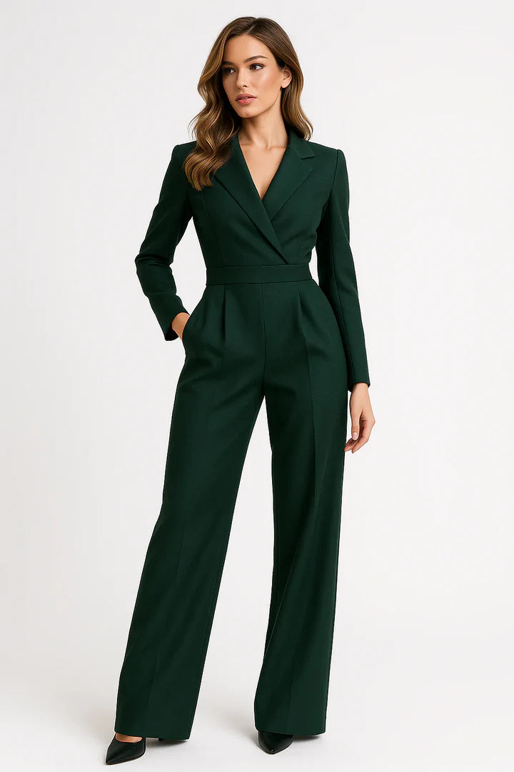 Maya | Double-Breasted Blazer Jumpsuit with Wide Leg Trousers and Pockets
