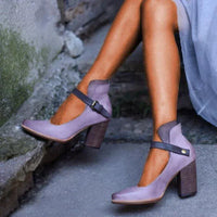 Violette | Contrast Buckle Strap Mary Jane Block Heels