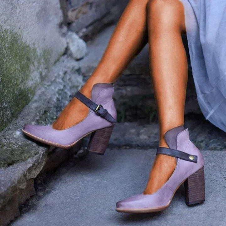 Violette | Contrast Buckle Strap Mary Jane Block Heels