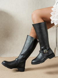Remy | Women's Knee High Boots Front Zip Buckle