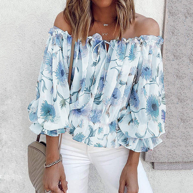 Dahlia | Floral Print Ruffle Sleeve Off Shoulder Top