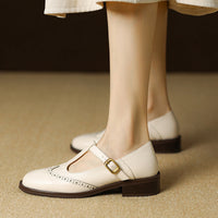 Clementine | Brogue T-Bar Mary Jane Flats with Gold Buckle