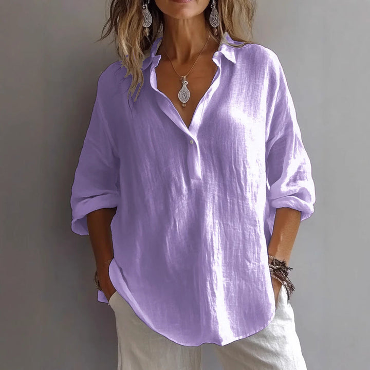 Lavender Fields | Relaxed V-Neck Long Sleeve Linen Blouse