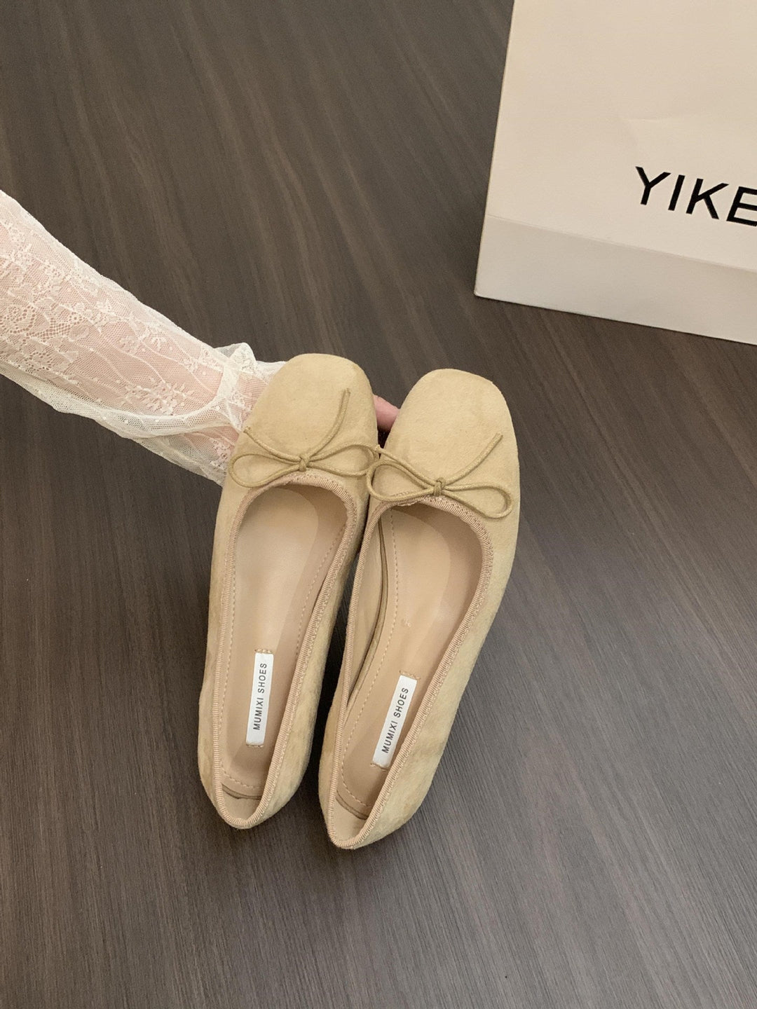 Genevieve | Women's Flats – Bow-Detail Velvety Ballerina Shoes